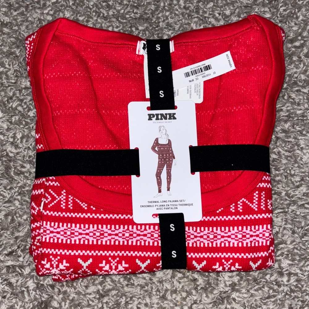 PINK Red Thermal Pajama Set - Picture 2 of 3